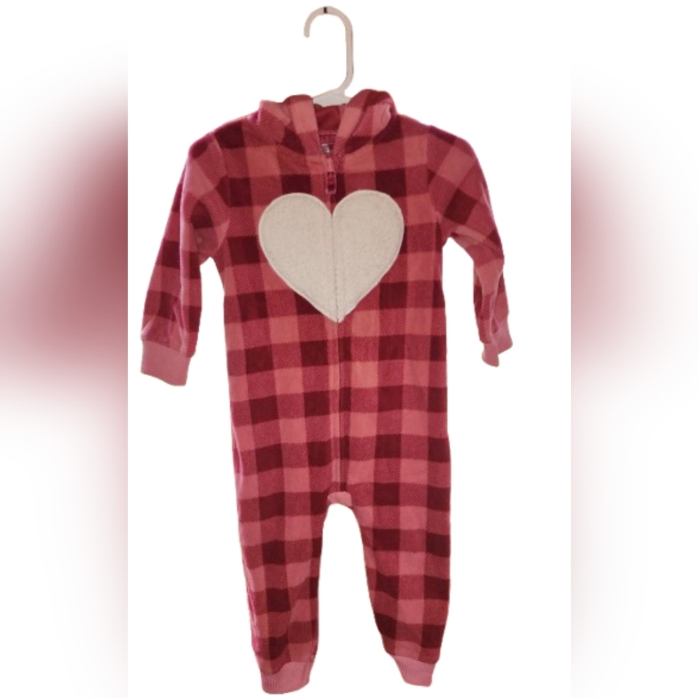 Carter's pink plaid hooded onesie 18mths